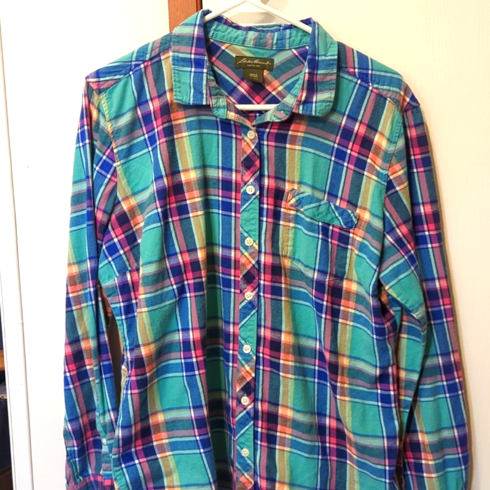 Eddie Bauer Multicolor Plaid Button Down Flannel Shirt